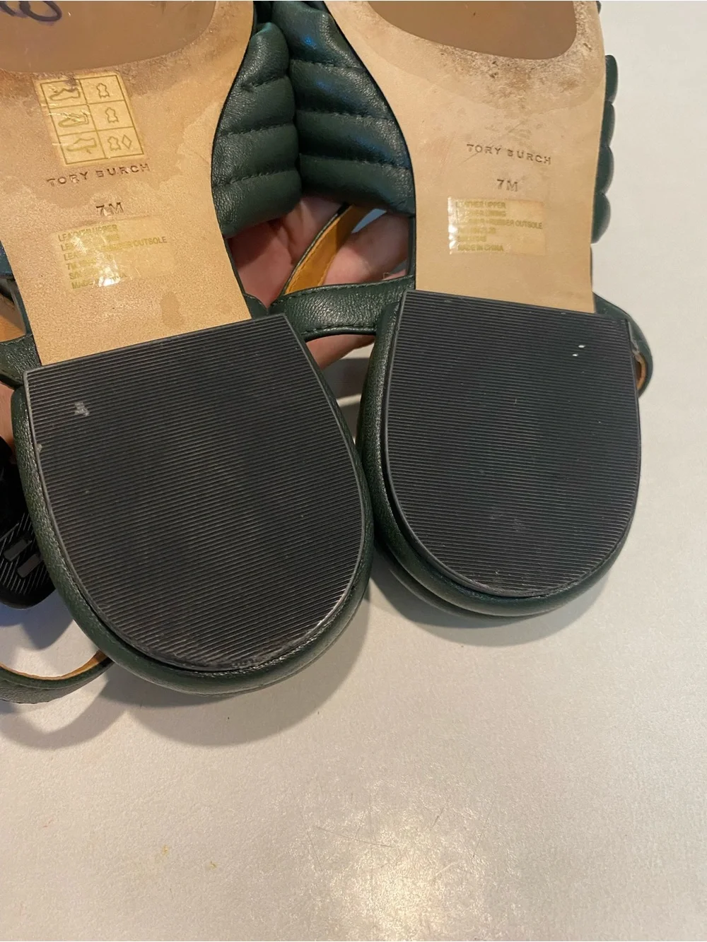 TORY BURCH KIRA QUILTED ANKLE STRAP SANDAL RICH DARK GREEN GOLD HARDWARE SZ 7